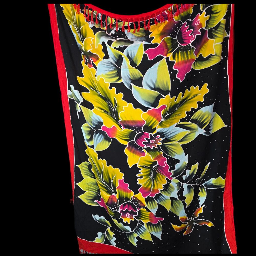 🌺🌴✨ Hand-Painted Makana Hut Hawaiian Floral Pareo ✨🌴🌺